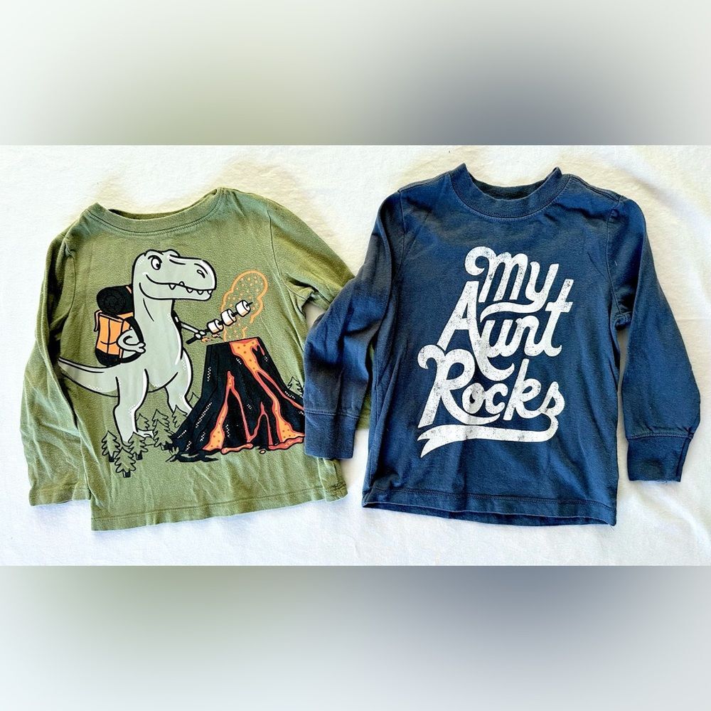 Kids Graphic Long Sleeve Shirts Size 3T- Green Dinosaur & Blue 'My Aunt Rocks'
